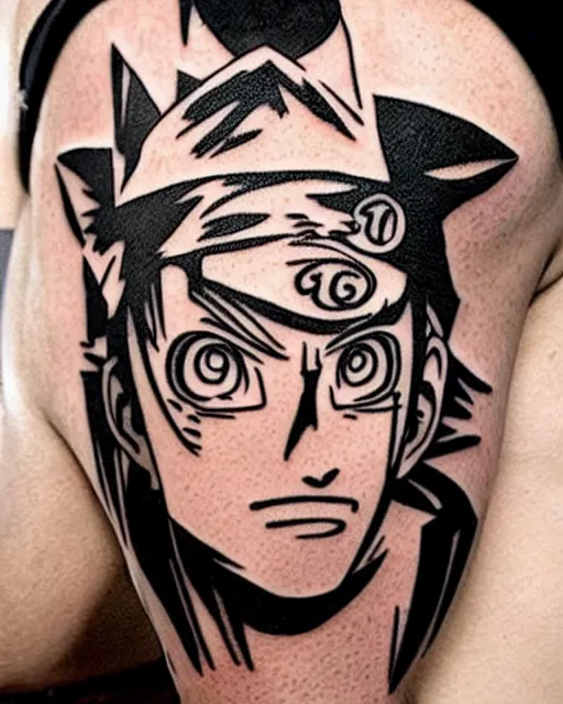 Image similar to creative double exposure effect tattoo design sketch of naruto uzumaki, realism tattoo, in the style of matteo pasqualin, amazing detail, sharp