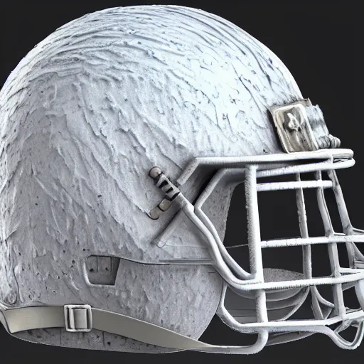 Prompt: american football helmet filled with ice and stalactites, highly detailed, 3d render, masterpiece, trending on artstation, concept art