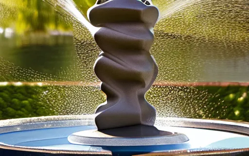 Image similar to bronze dna helix fountain, water spraying, birds in water