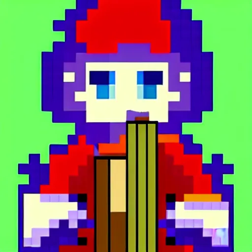 Prompt: pixel art of girl with sword, nintendo