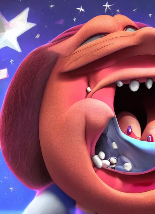 Image similar to A hyper realistic ultra realistic photograph of Alex Jones screaming dressed as kirby by B , detailed, photorealistic imagery, 8k quality