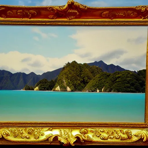 Image similar to golden bay abel tasman new zealand, rococo art style, highly detailed