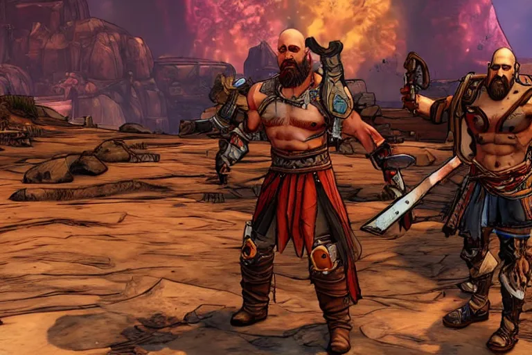 Prompt: screenshot from kratos in Borderlands 3