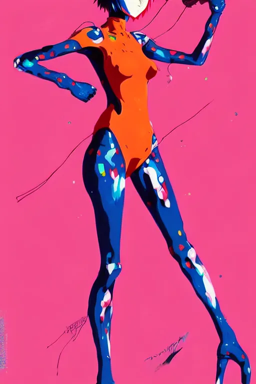 Image similar to a ultradetailed full body painting of asuka from evangelion, by conrad roset, greg rutkowski and makoto shinkai trending on artstation