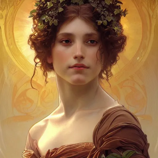 Prompt: portrait of gaea goddess, intricate, elegant, highly detailed, digital painting, artstation, concept art, smooth, sharp focus, illustration, art by artgerm and greg rutkowski and alphonse mucha and william - adolphe bouguereau