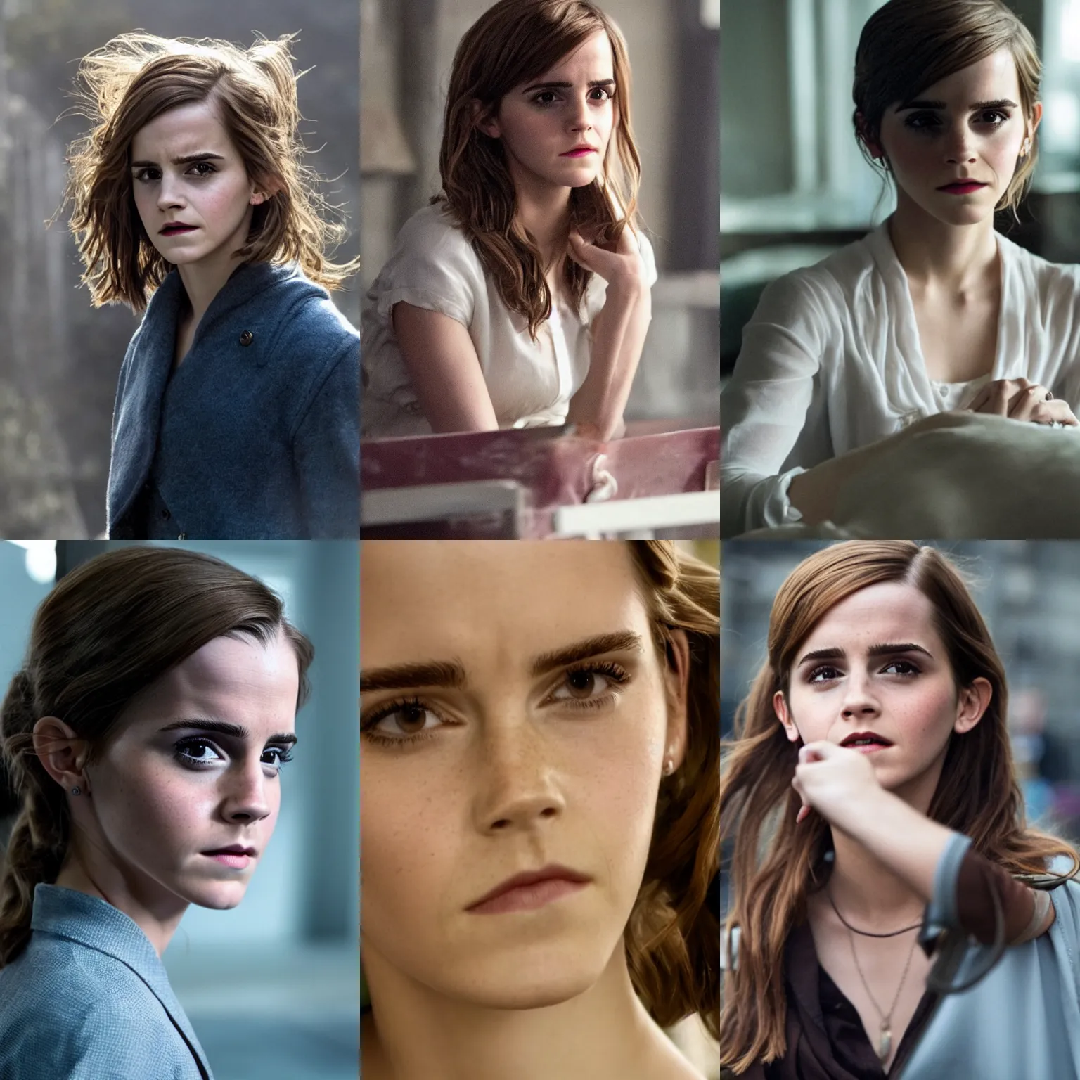 Prompt: close - up of emma watson in a movie directed by chirstopher nolan movie still frame, promotional image, imax 7 0 mm footage