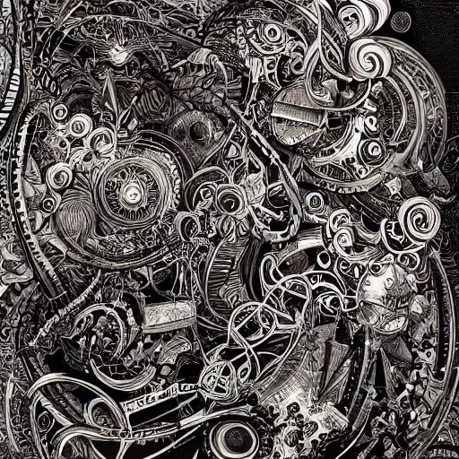 Image similar to chaos, intricate ink illustration, highly detailed, maximalist, oil painting