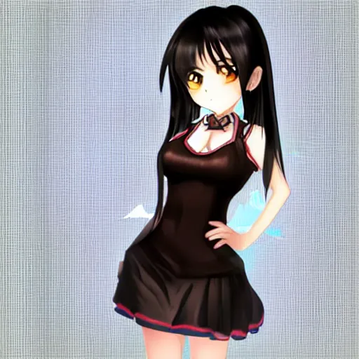Prompt: visual novel sprite of a black haired girl