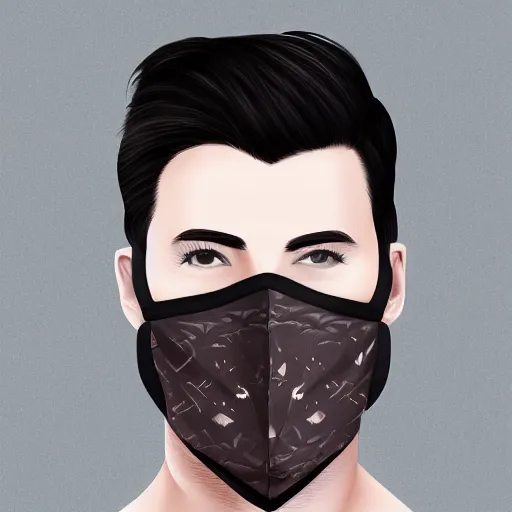 Image similar to professional digital art of a young adult man with a stylish face mask, earrings, and dark clothes, high quality, HD, 8K, highly detailed