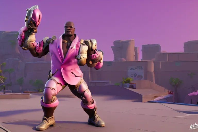 Image similar to doomfist, pink blazer, overwatch game, digital art, high detailed, unreal engine, artstation, 3 d render