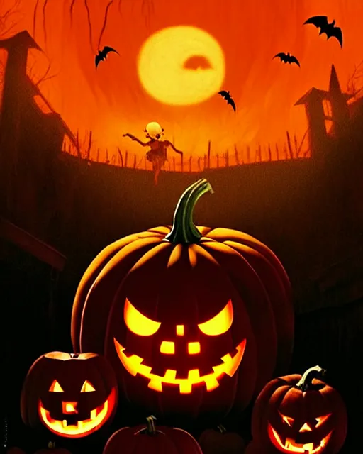 Prompt: creepy evil pumpkin, halloween night, horror wallpaper aesthetic, cinematic, dramatic, super detailed and intricate, by koson ohara, by darwyn cooke, by greg rutkowski, by satoshi kon