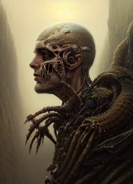 Prompt: closeup portrait shot of a dead warrior in a scenic dystopian environment, intricate, elegant, highly detailed, centered, digital painting, artstation, concept art, smooth, sharp focus, illustration, artgerm, tomasz alen kopera, peter mohrbacher, donato giancola, joseph christian leyendecker, wlop, boris vallejo