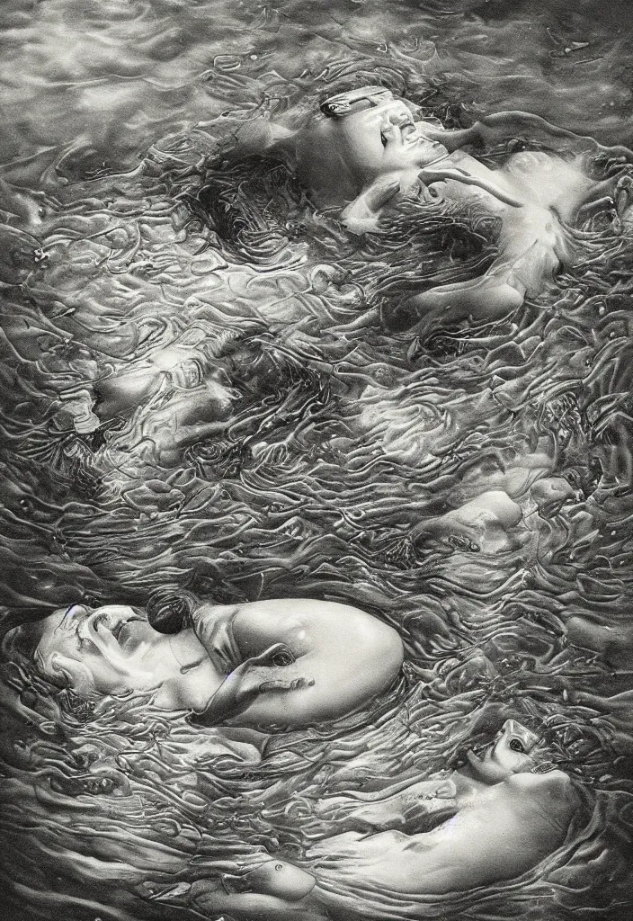 Image similar to highly detailed surrealist art about drowning slowly