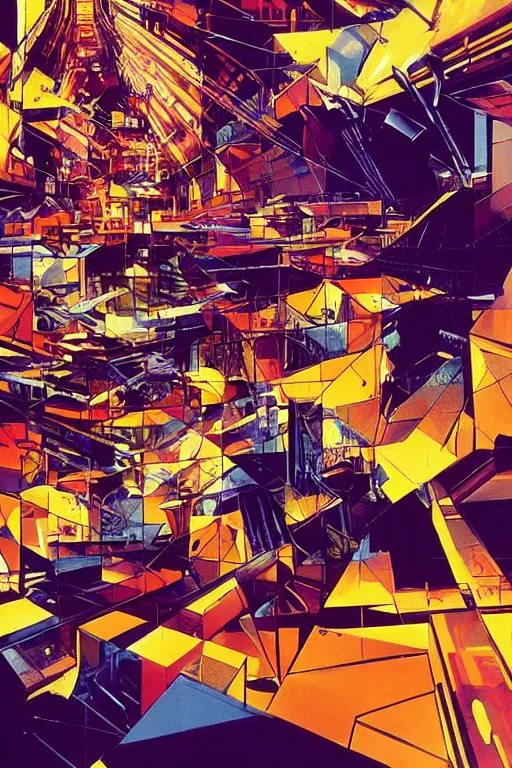 Prompt: wideangle exploding tensor fields, cybernetic, subway crowd, madness, decoherence, synthwave, glitch!!, fractured reality, vortex, realistic, hyperdetailed, concept art, art by syd mead, cubism