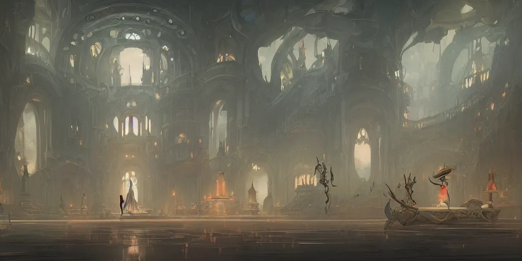 Image similar to inside an incredible palace, Peter Mohrbacher, matte painting, artstation