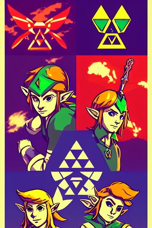 Image similar to legend of zelda nimbus quartet. pop art, no duplicate image, glowing lights, ultra details, digital painting, artstation, concept art, smooth, sharp focus, illustration, intecrate details, art by richard hamilton and mimmo rottela, pixels art by paul robertson