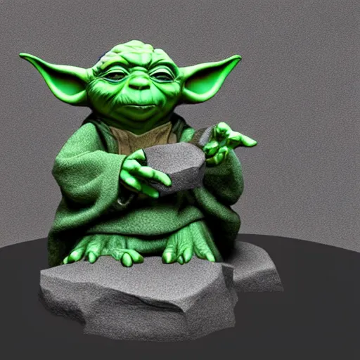 Prompt: 3 d render, yoda kissing the rock