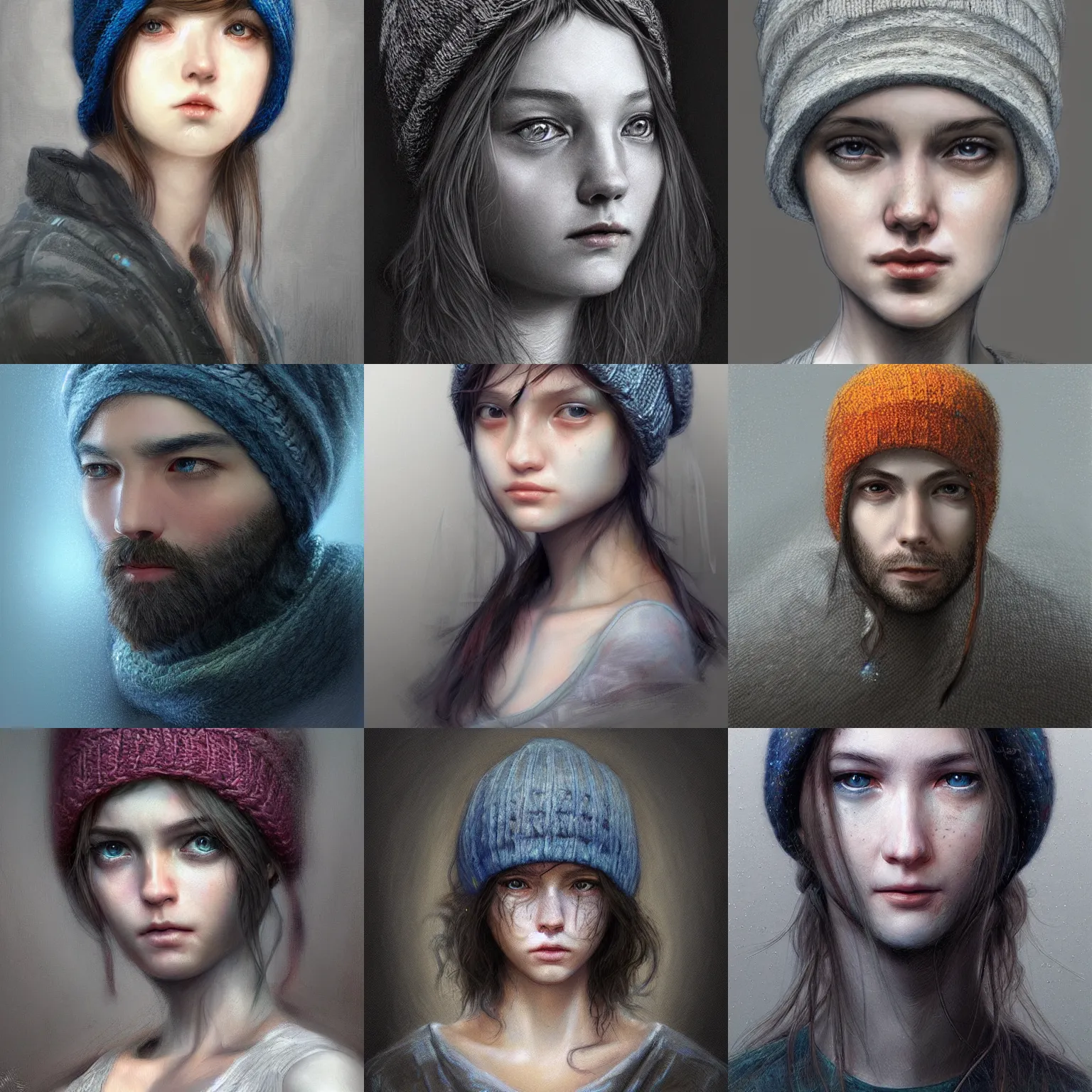 Prompt: portrait of a sad ai artist, detailed clothing, beanie, concept art, artstation, detailed luminescent digital painting by alan lee and artgerm, exquisite masterpiece