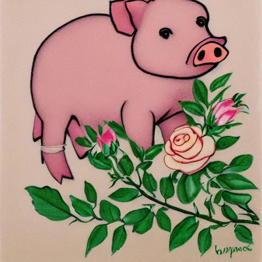 Image similar to a piglet with roses