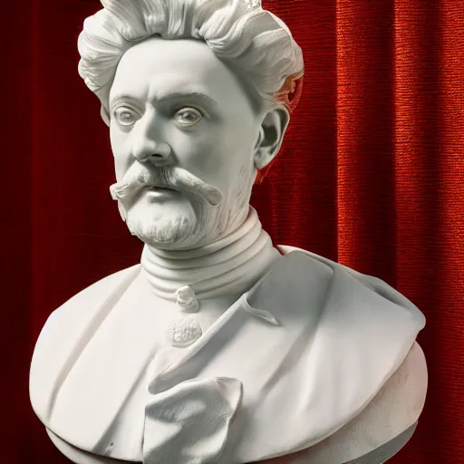 Image similar to photo of a colourful porcelain portrait bust of baron vladimir harkonen, 1 8 th century style, studio lighting, british museum, 4 k