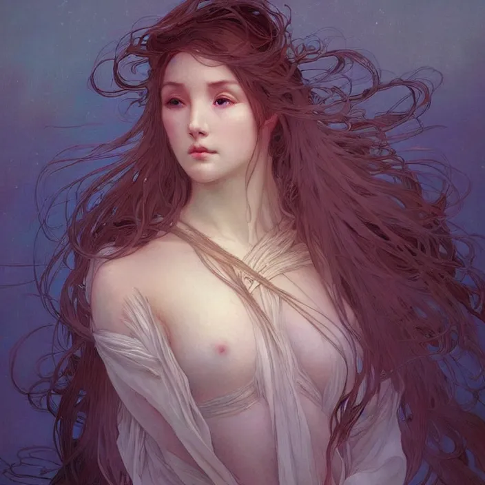 Image similar to A portrait of A beautiful! angel by Ross Tran!!! and alphonse mucha and greg rutkowski! and gustav doré! and Zdzisław Beksiński!,In style of digital art illustration.Symmetry.Highly detailed face.Fantasy,smooth,hyper detailed,sharp focus,Soft light.trending on artstation.4k