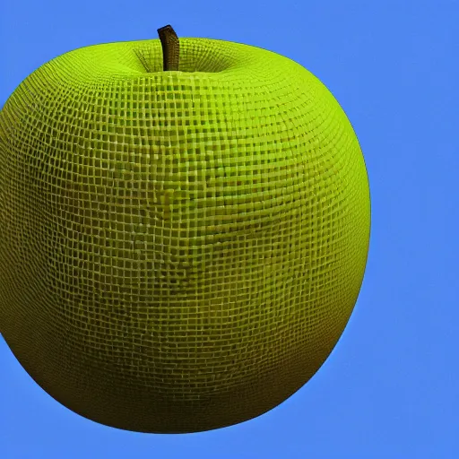 Prompt: a 3D apple made of polygons, virtual apple, polygonal apple, floating in a dark blue void of particles, 4k detailed, 8k