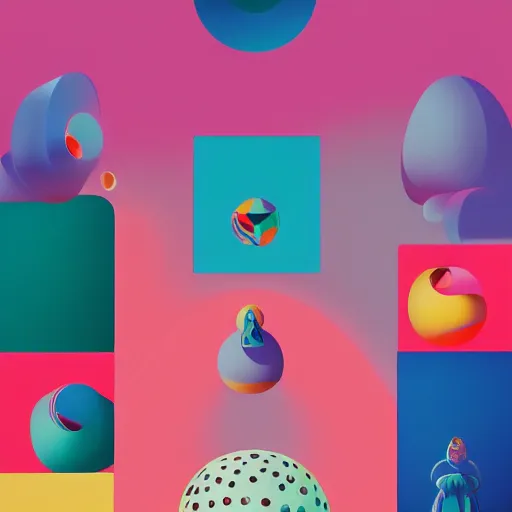 Image similar to a painting of a bunch of different colored objects, poster art by mike winkelmann, trending on behance, psychedelic art, behance hd, psychedelic, biomorphic