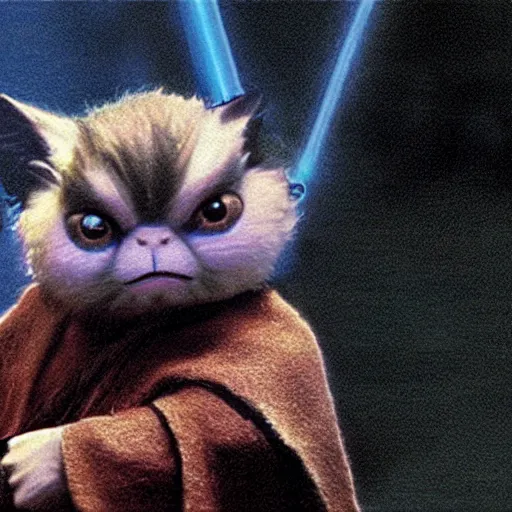 Image similar to a film still of mogwai as a jedi in star wars realistic, detailed