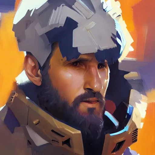 Image similar to greg manchess portrait painting of lionel messi as overwatch character, medium shot, asymmetrical, profile picture, organic painting, sunny day, matte painting, bold shapes, hard edges, street art, trending on artstation, by huang guangjian and gil elvgren and sachin teng