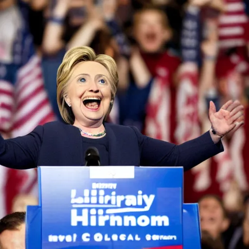 Image similar to hillary clinton running marathon screaming shouting hands in air