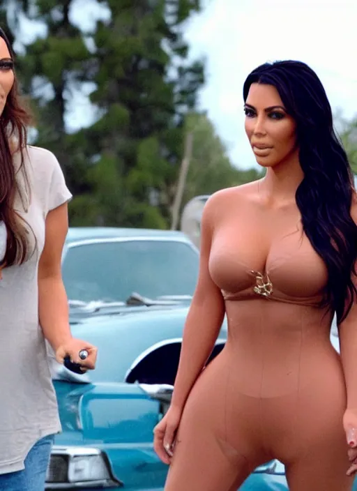 Image similar to film still of kim kardashian as a guest in trailer park boys,