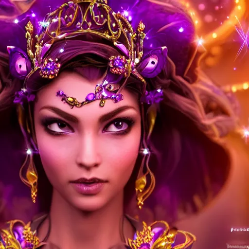 Image similar to portrait princess of amethyst, glowing, ornate and intricate purple jewelry, jaw dropping beauty, glowing background lighting, purple accent lighting, hyper detailed, fairy tale, 4 k octane render