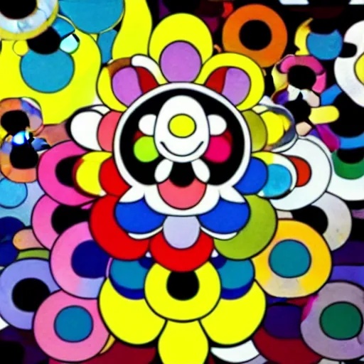 Image similar to silhouette of head exploding into flowers, bright colors, Takashi Murakami, Minimalist,