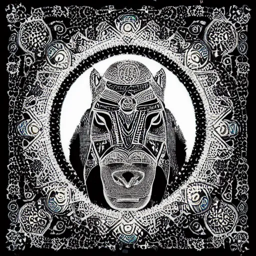 Image similar to white ape, black horse, mandala