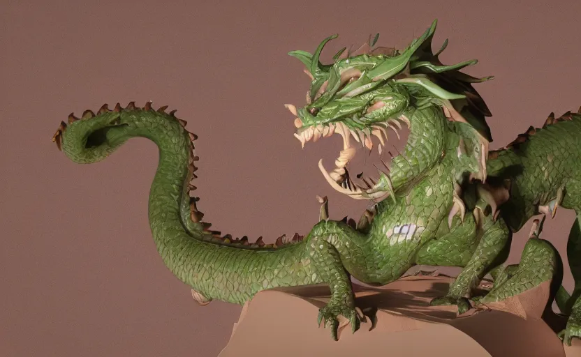 Image similar to statue of a dragon made of green jade, subsurface scattering, translucent, Dynamic Light and Shadows, Rendering, Redshift, 8k