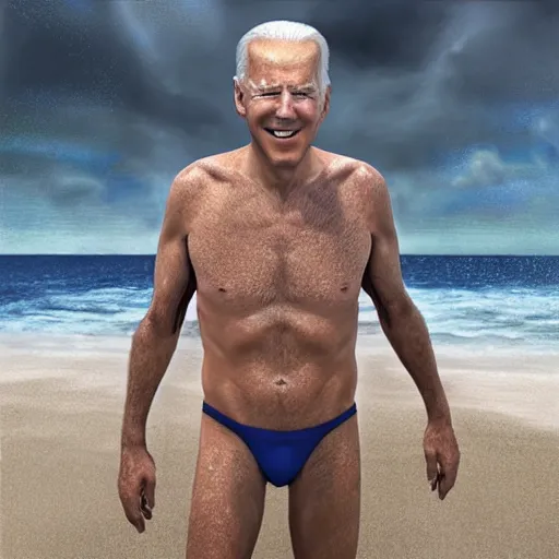 Prompt: hyperrealistic mixed media high resolution painting of a Joe Biden posing on a beach wearing a bikini, body of old man, stunning 3d render inspired art by István Sándorfi and Greg Rutkowski and Unreal Engine, perfect symmetry, dim volumetric lighting, 8k octane beautifully detailed render, post-processing, extremely hyper-detailed, intricate, epic composition, highly detailed attributes, highly detailed atmosphere, cinematic lighting, masterpiece, trending on artstation, very very detailed, masterpiece, stunning, flawless structure, lifelike texture, perfection,