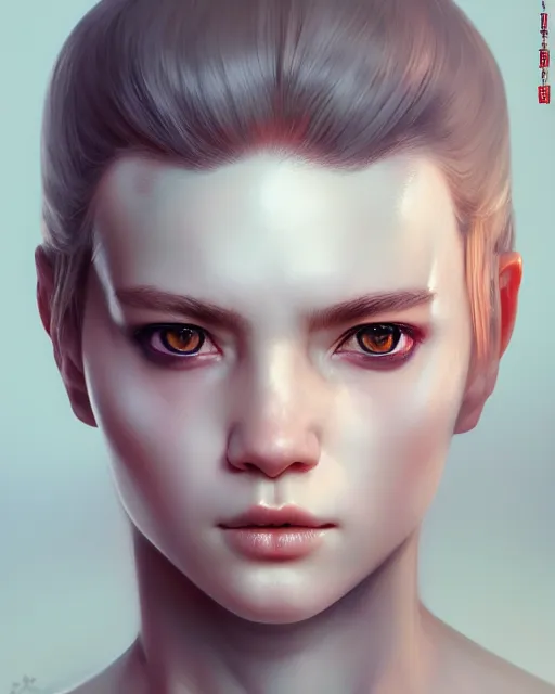 Image similar to face closup portrait view of pale skin scandinavian beauty, caucasian, caucasoid, viking armor, paint by ilya kuvshinov and ross tran and karol bak and stanley lau and anna dittmann and artgerm and xiaoguang sun and tian zi