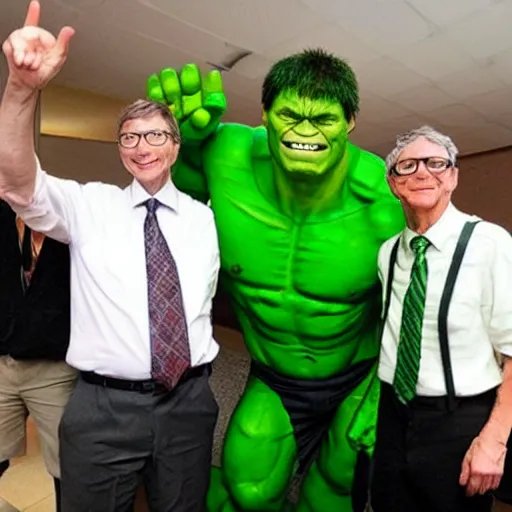 Image similar to bill gates cosplaying as the hulk, bill gates wearing a hulk costume, cosplay award winner