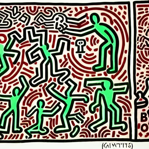 Image similar to garden of early delights painted by keith haring