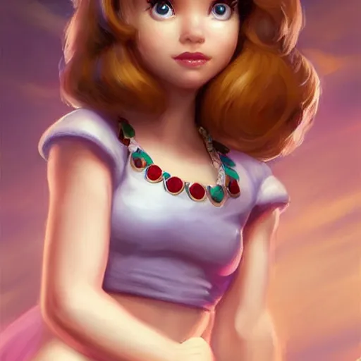 Image similar to cute princess daisy from super mario as realistic brunette human character art portrait, matte fantasy painting, deviantart artstation, by jason felix by steve argyle by tyler jacobson by peter mohrbacher, cinema c 9. 0