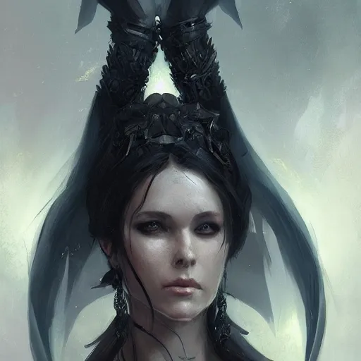 Image similar to a beautiful portrait of death goddess by Greg Rutkowski and Raymond Swanland, ominous background, Trending on Artstation