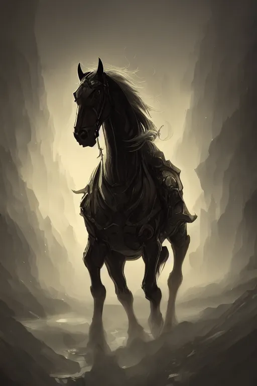 Prompt: a portrait of the horseman of the apocalypse, grim - lighting, high - contrast, intricate, elegant, highly detailed, digital painting, artstation, concept art, smooth, sharp focus, illustration