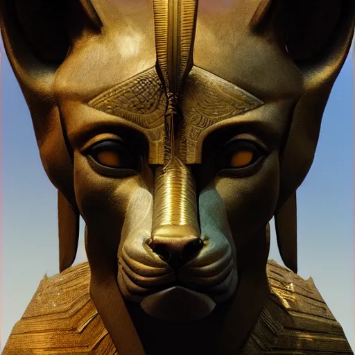 Image similar to portrait of anubis, intricate artwork, concept art, octane render, deviantart, cinematic, key art, hyperrealism, iridescent accents, portrait photograph, nikon 3 5 mm, photograph by greg rutkowski