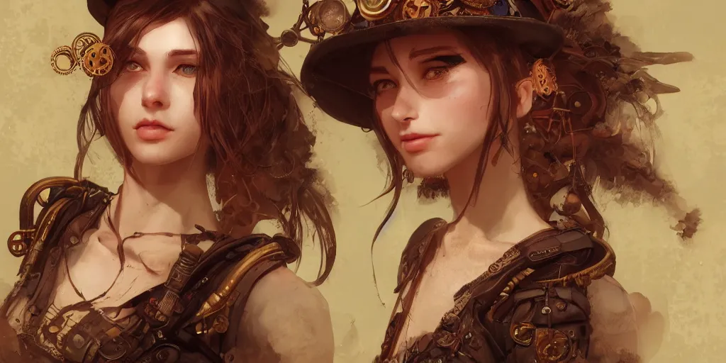 Prompt: steampunk portrait, au naturel, hyper detailed, digital art, trending in artstation, cinematic lighting, studio quality, smooth render, unreal engine 5 rendered, octane rendered, art style by klimt and nixeu and ian sprigger and wlop and krenz cushart.