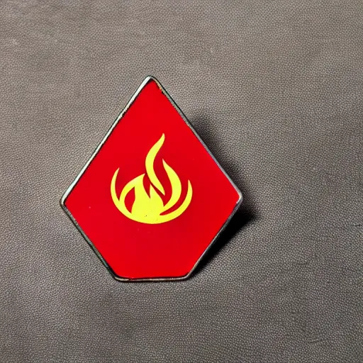 Image similar to a photo of a retro minimalistic clean fire warning enamel pin, studio lighting, behance