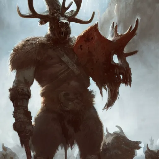 Image similar to one - legged barbarian with moose head by greg rutkowski