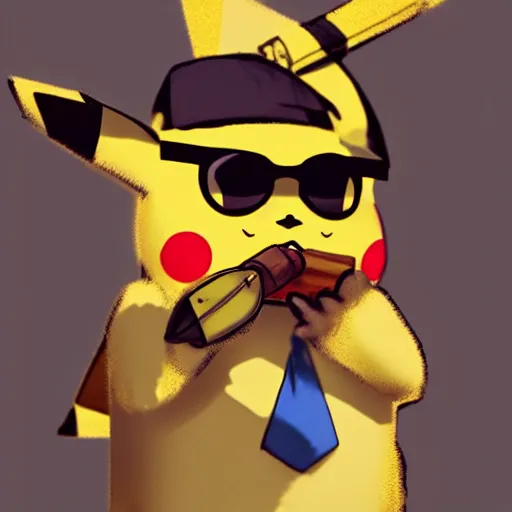 Prompt: Pikachu smoking a cigar with sunglasses on, gta artstyle, cool, dramatic, hyperdetailed, artstation, photorealism, accurate, octane render, 8k,