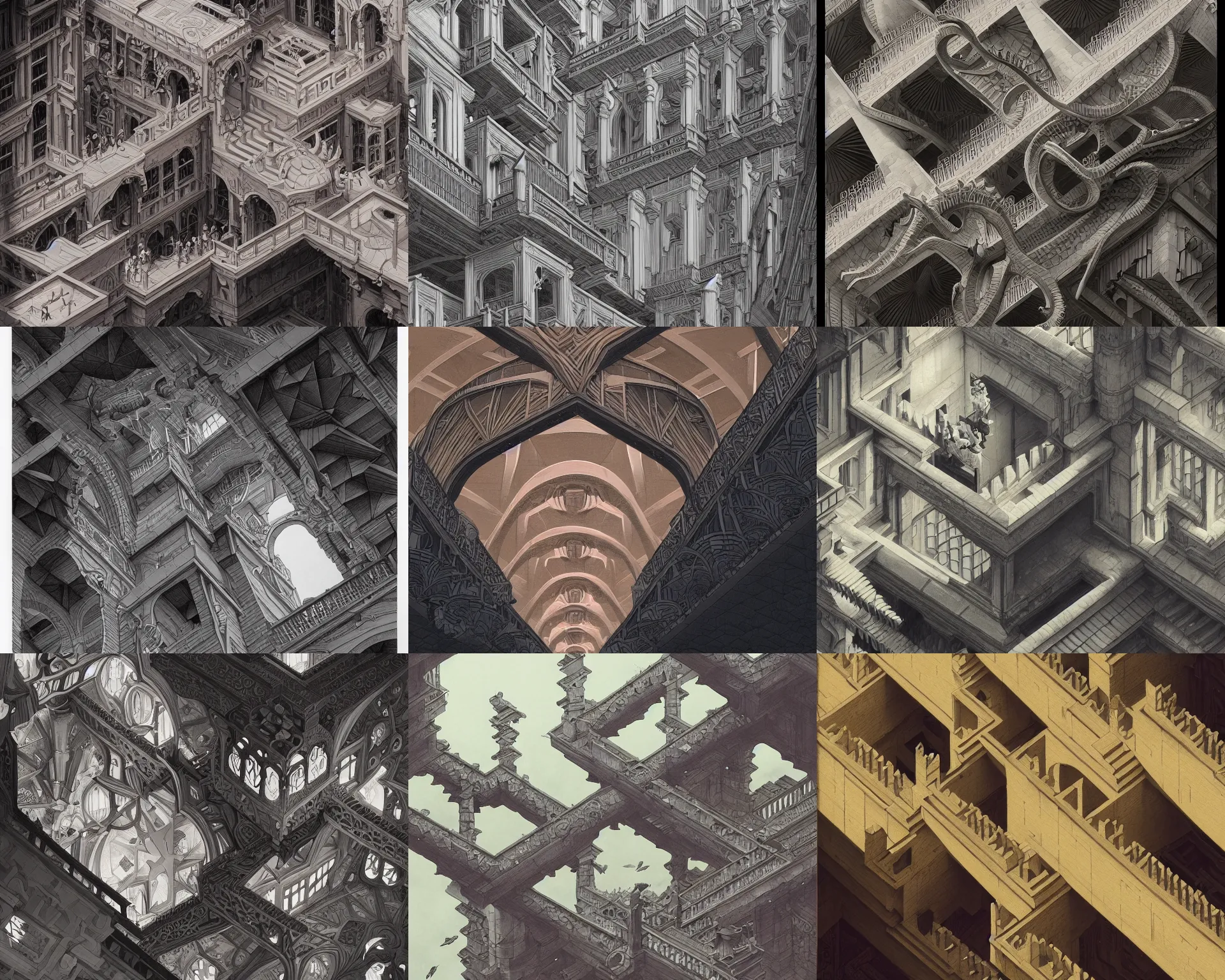 Prompt: m. c. Escher, magnificent, close up, details, sharp focus, elegant, highly detailed, illustration, by Jordan Grimmer and greg rutkowski and PiNe(パイネ) and 薯子Imoko and 香川悠作 and wlop and maya takamura, intricate, beautiful, Trending artstation, pixiv, digital Art