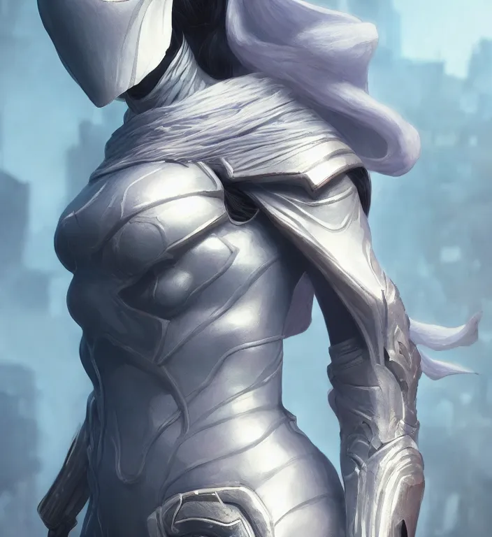 Image similar to female moon knight, hyper detailed, digital art, trending in artstation, cinematic lighting, studio quality, smooth render, unreal engine 5 rendered, octane rendered, art style by klimt and nixeu and ian sprigger and wlop and krenz cushart