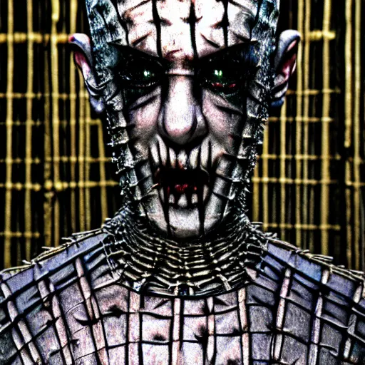 Image similar to pinhead from hellraiser. ultra realistic, hyper realistic, macro photography